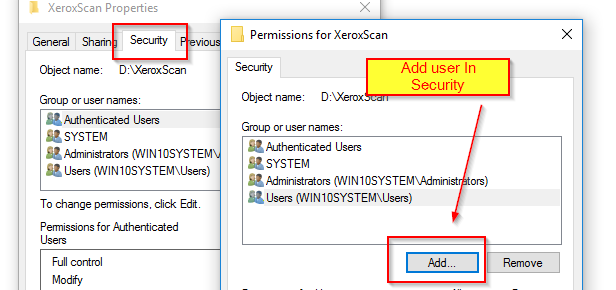 security TAB add user