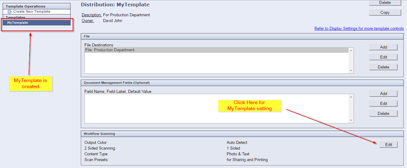 Scan Template Setting