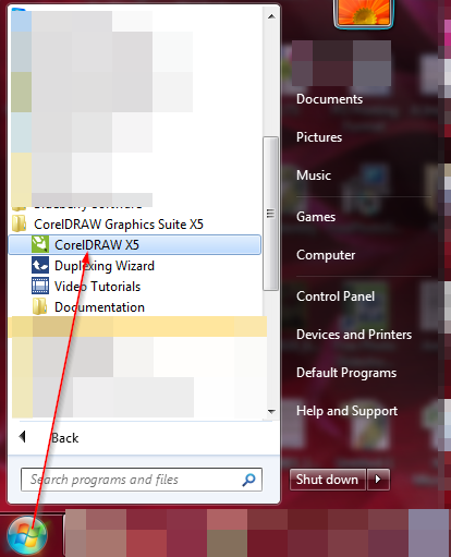 Start Menu-Corel Draw