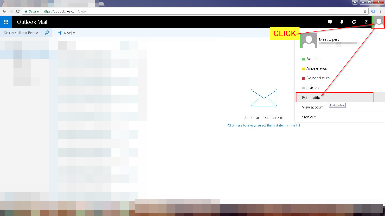 Edit Profile, Hotmail account