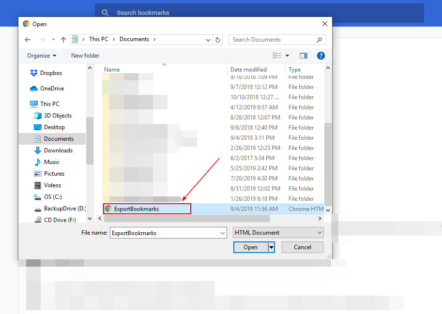 selecthtmlfile, google chrome, import